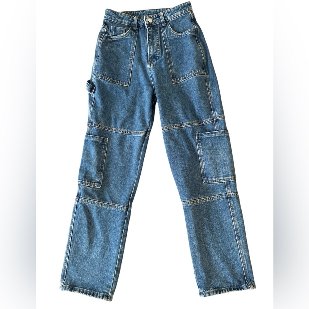 Shein Jeans Womens Size Medium Blue Straight Wide Leg Outdoors Cargo Utility